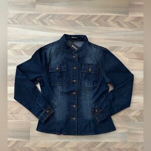 NWT Allegra K Women's Button Front Stand Collar Long Sleeve Jean Jacket - Size S